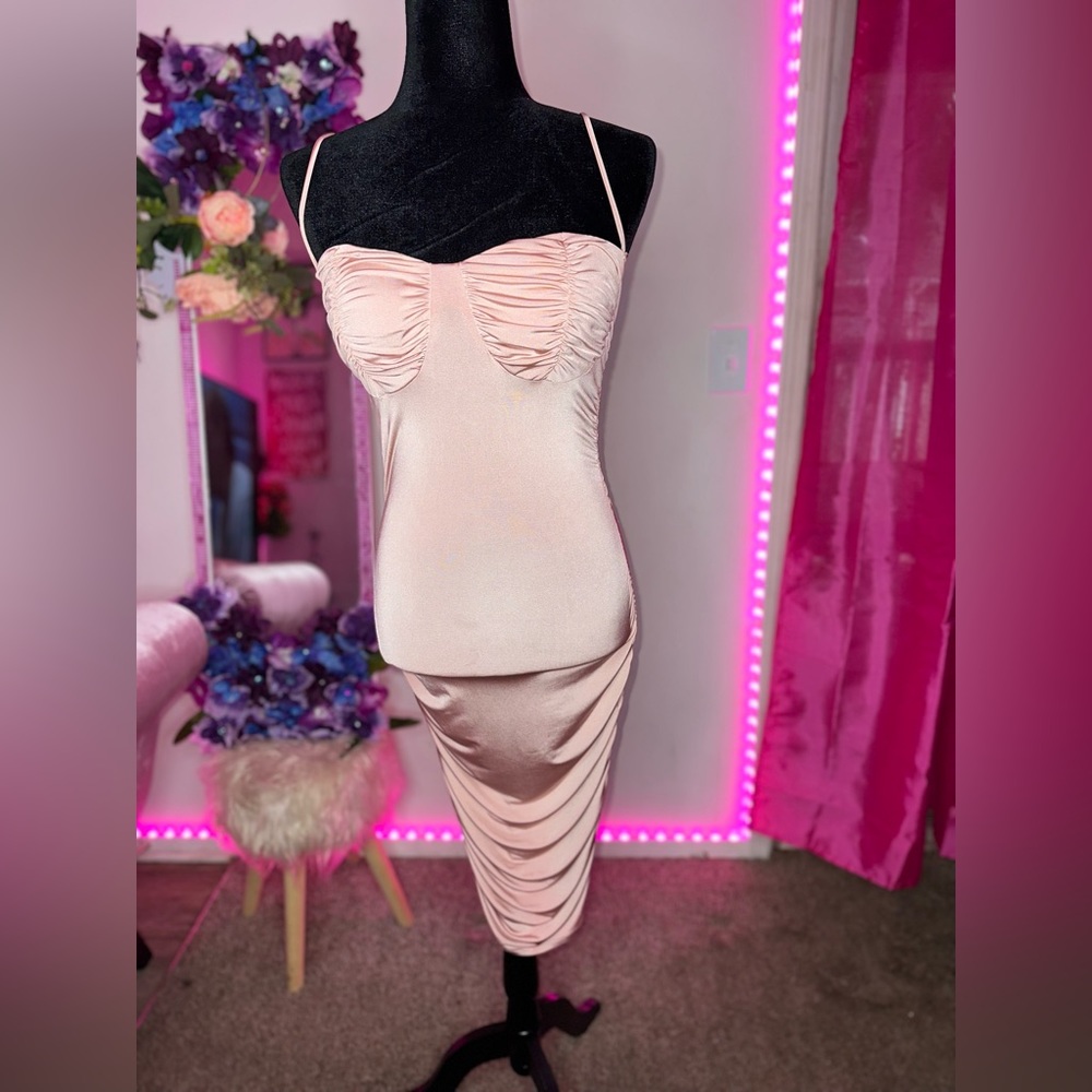 Ruched cami tan bodycon dress size sm/med